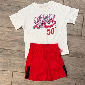 All in Motion White Graphic Tee and Red Shorts Set Sz small 6/7